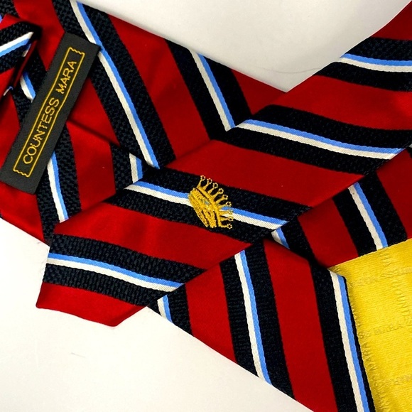 COUNTESS MARA Vintage 90's British Regimental Men's Red White Blue Necktie Tie - Picture 11 of 11